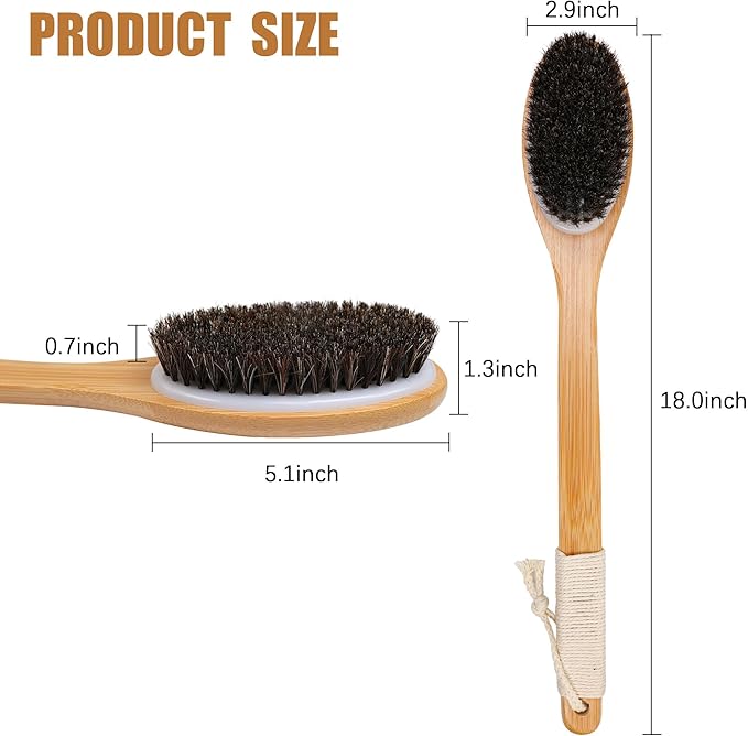 OWIIZI Back Scrubber Brush for Shower Body Brush with Horsehairs Bristles