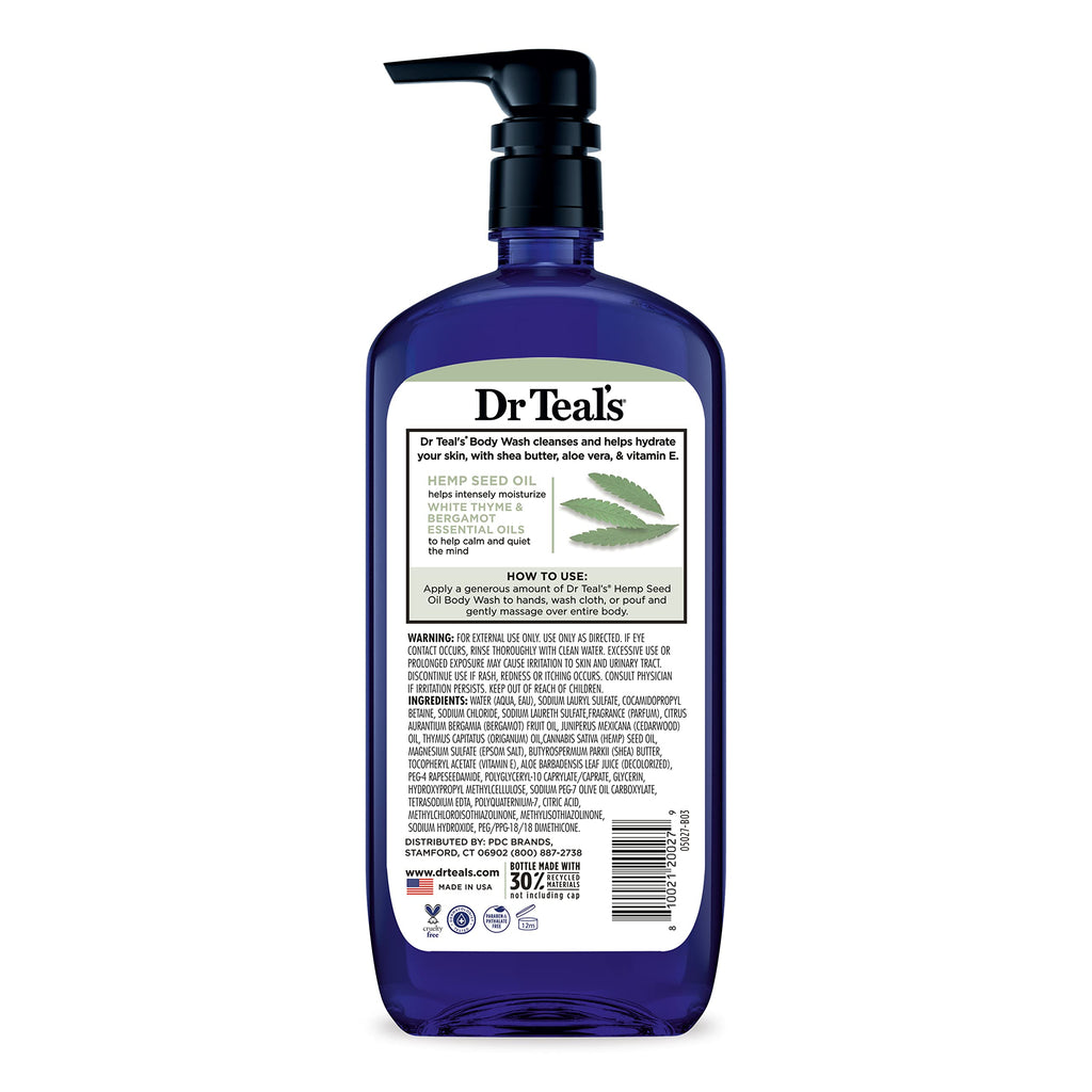 Dr Teal's Body Wash with Pure Epsom Salt, Cannabis Sativa Hemp Seed Oil, 24 fl oz (Pack of 4)