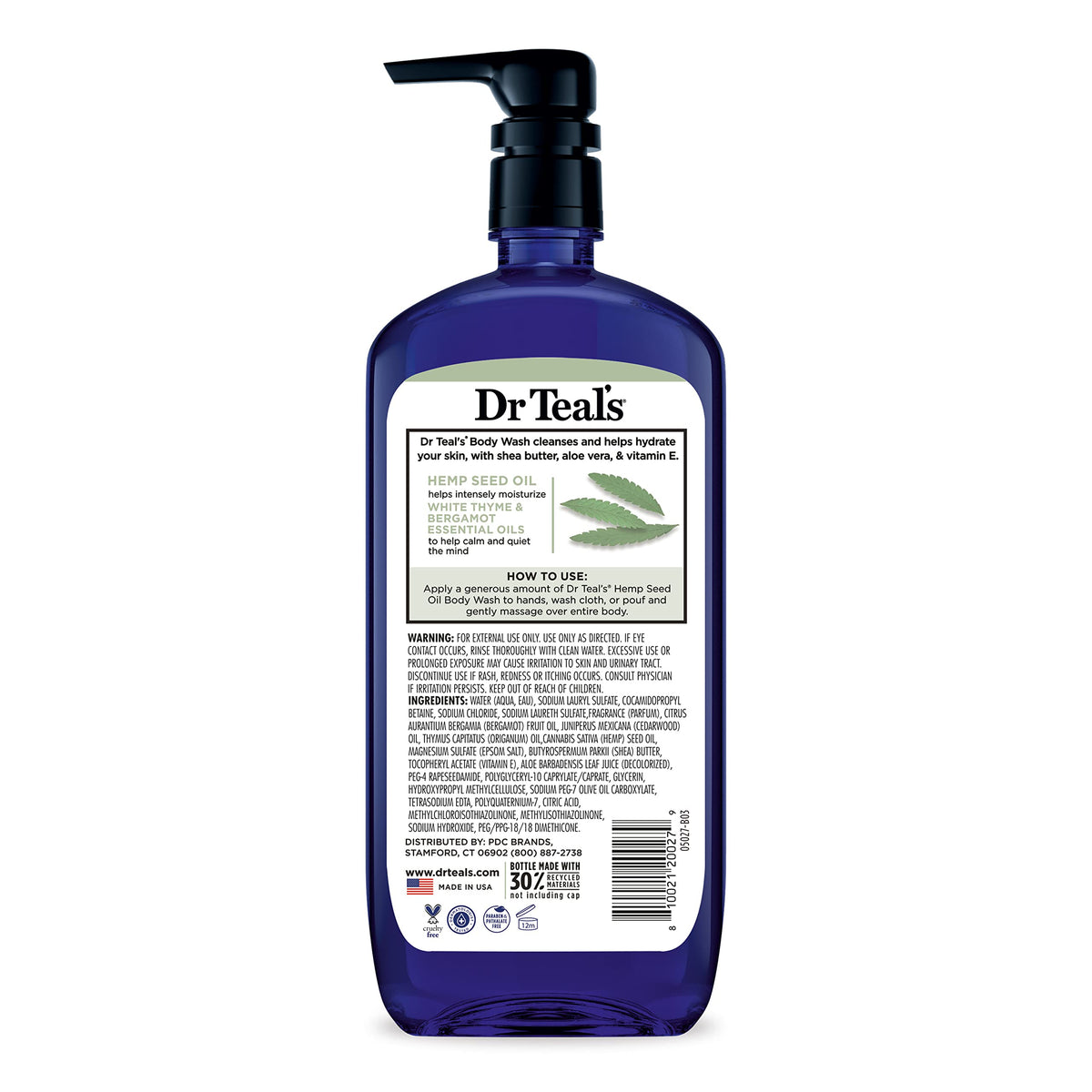 Dr Teal's Body Wash with Pure Epsom Salt, Cannabis Sativa Hemp Seed Oil, 24 fl oz (Pack of 4)