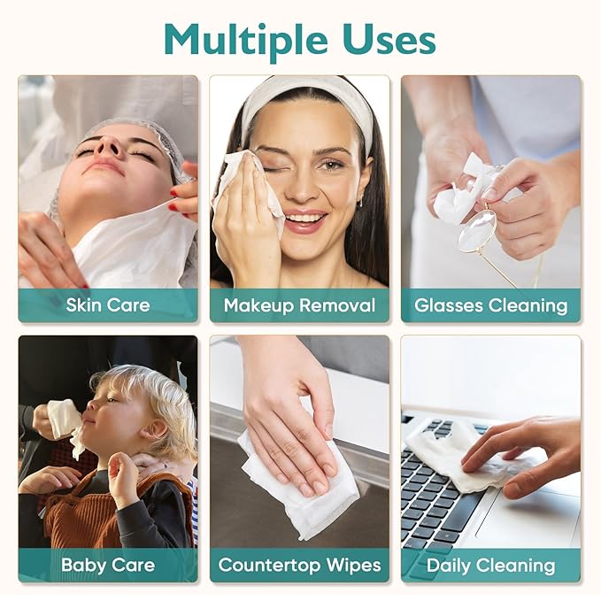 UNIMADE Face Towels, 200 Count Disposable Face Towelette for Washing Face, Skincare, Ultra Soft Facial Towel for Sensitive Skin, Lint-free Makeup Remover Dry Wipes - 4 Box