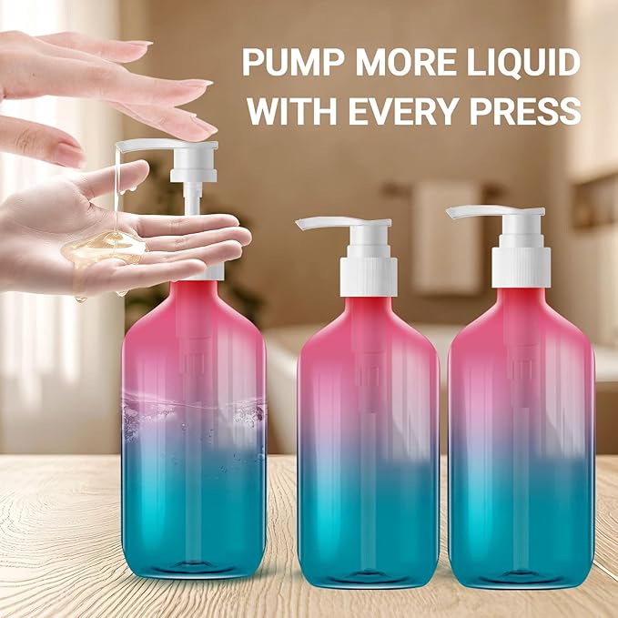 Empty Plastic Bottles with Pump Dispenser, 500ml Gradient Bottle, 6 Pack