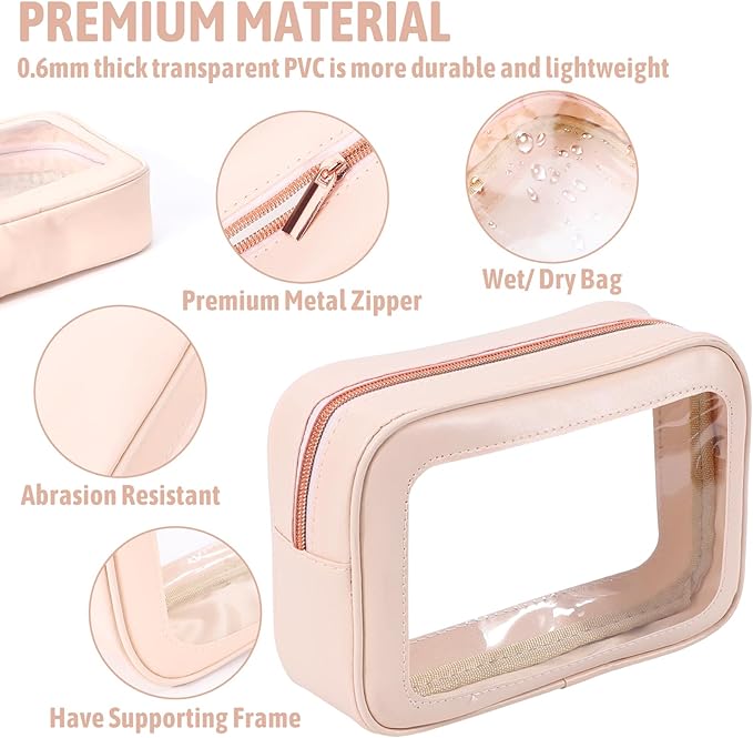 YOPCDJ 6PCS Clear Toiletry Bag,TSA Approved Travel Pouch with Zipper for Cosmetics and Toiletries，Diaper Bag Organizer Pouch Set, Purse Organizer and Clear Car Bag for Women and Kids