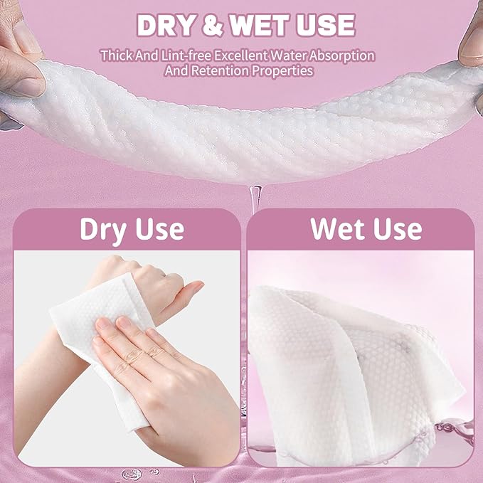 Disposable Face Towel 100 Count for Washing Soft Cotton Dry Wipes Facial Cloths Towelettes for Washing and Drying, Facial Tissue for Cleansing, Skincare and Makeup Remover (4 Pack)
