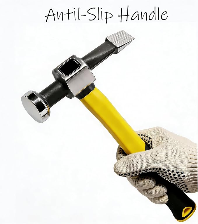 Auto Body Hammer,Flat and Round Head,Polished,Reinforce,Anti-Rust,Plastic Handle.