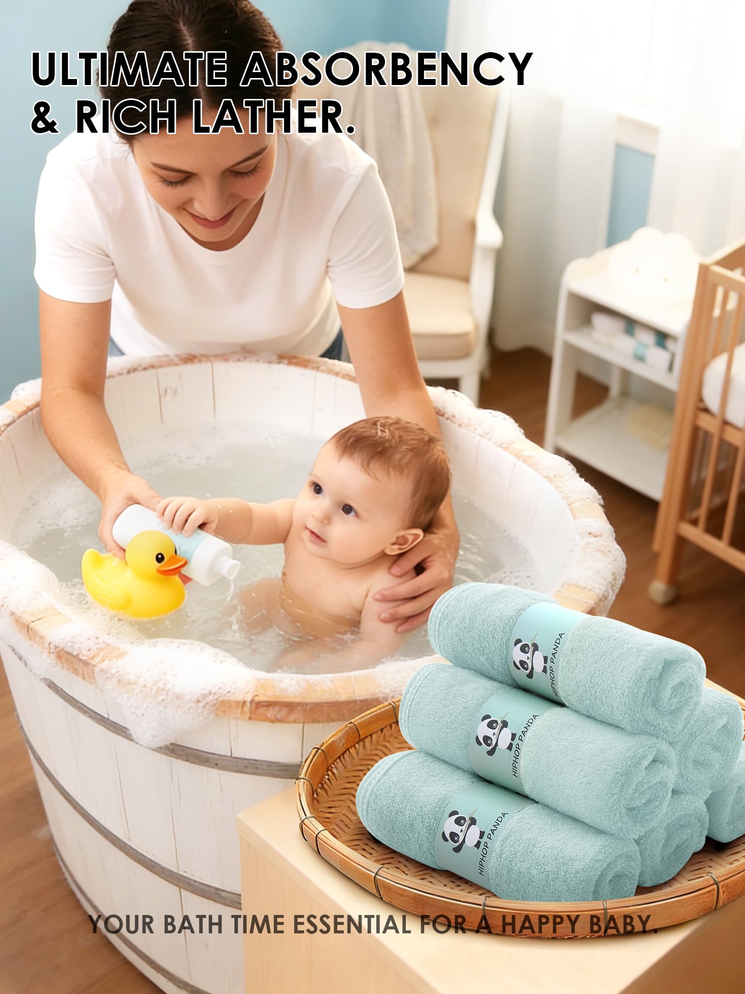 HIPHOP PANDA Ultra Soft Baby Washcloths, 2-Layer Absorbent Wash Cloths
