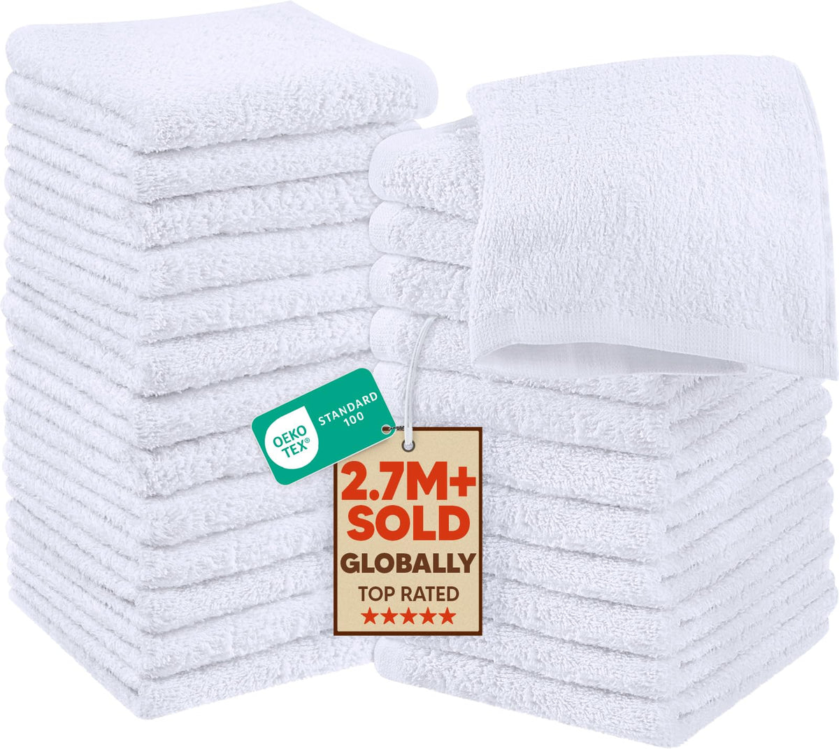 Utopia Towels 24 Pack Washcloths, 12x12 in, 100% Cotton, Beige