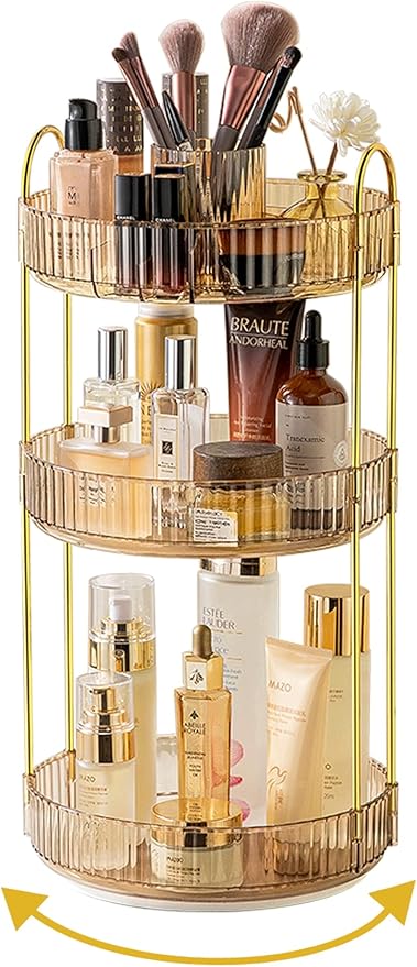 Asayuee 360 Rotating Makeup Organizer,2 Tier Large Capacity Make Up Organizers and Storage,Skincare Perfume Vanity Organizers,Bathroom Cosmetics Storage Organizer Countertop(Clear)