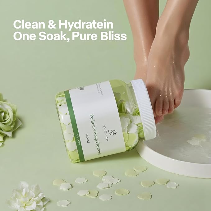 Pedicure Soap Flowers Foot Soak Petals Sheet for Softens Dead Skin Moisturizing Relaxing Spa Feet Birthday Pedi Nail Party (Jasmine)