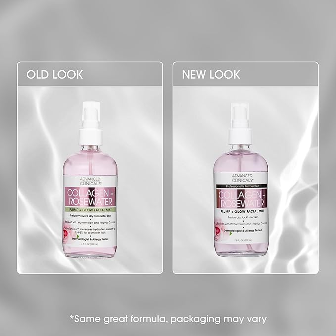 Advanced Clinicals Collagen Rosewater Face Mist Skin Care Reviving & Hydrating Facial Mist for Face | Instant Hydration Face Spray Toner with Pure Rose Water, Collagen, & Natural Extracts, 7.5 Fl Oz