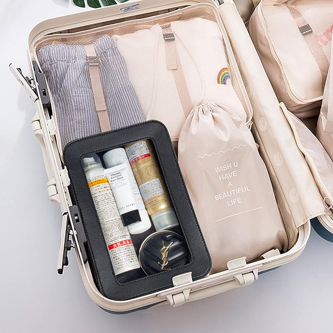 LETGO Clear Makeup Bags for Beach, TSA Approved Toiletry Bag with Zipper, Clear Beach Makeup Organizer Fit Carry-on Travel Essentials,Small Cosmetic Bags for Women Men (O-Black)