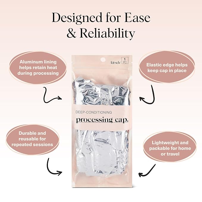 Kitsch Aluminum Foil Heat Cap for Deep Conditioning - Reusable Hair Streamer For Coloring, Perm & Treatment, Heat Cap with Elastic Band, Deep Conditioning Hair Cap, Shower Cap for Sauna, Shower & Spa