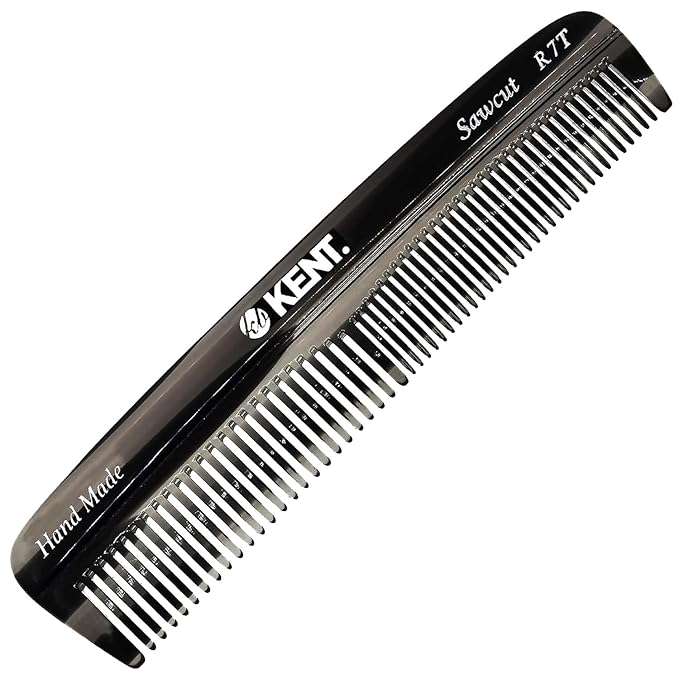 Kent R7T Double Tooth Hair Pocket Comb, Small Coarse/Wide Comb for Hair, Beard, and Mustache Grooming for Men, Women, and Kids - Saw Cut, Hand Polished, Handmade in England