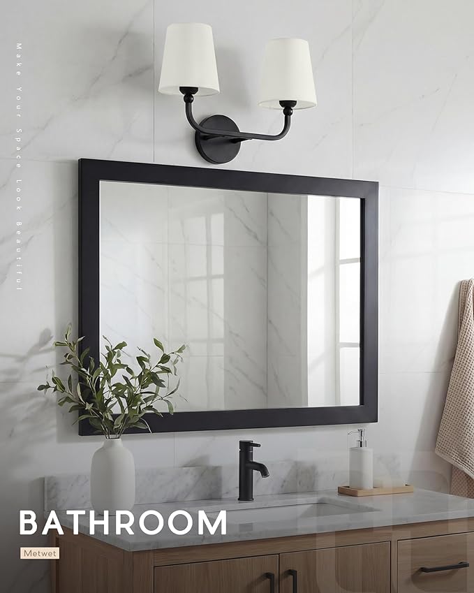 2-Light Bathroom Light Fixtures, Matte Black Vanity Lights, Double Wall Sconce with Beige Fabric Shade, Modern Sconces Wall Lighting for Hallway Bedroom Stairway, VL837-MB-B-2