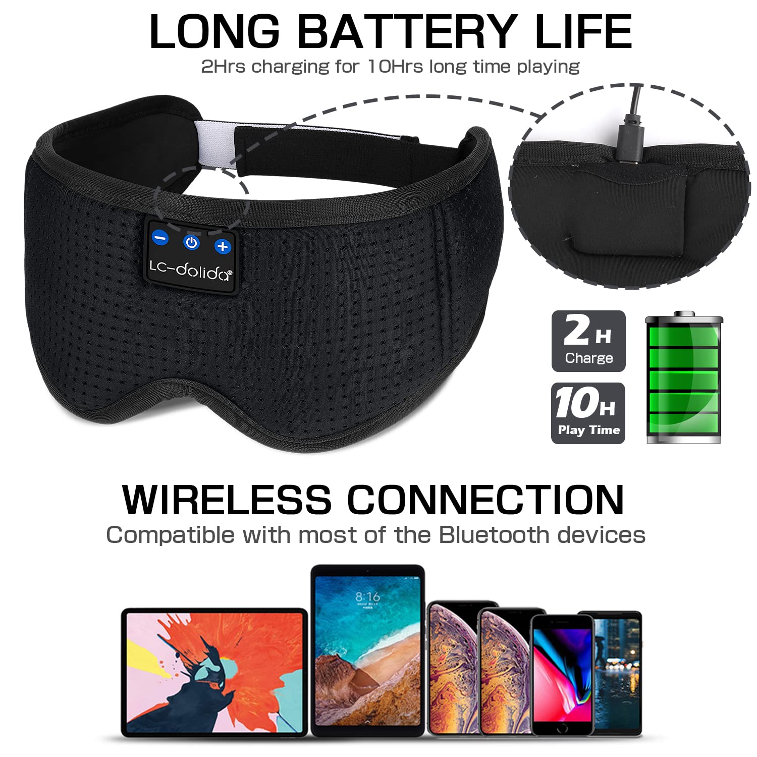 Sleep Headphones Sleep Mask with Bluetooth Headphones, LC-dolida Eye Mask for Sleeping Eye Pillow Sleeping Headphones for Side Sleepers Thin Speaker Cool Gadgets Gifts for Men&Women