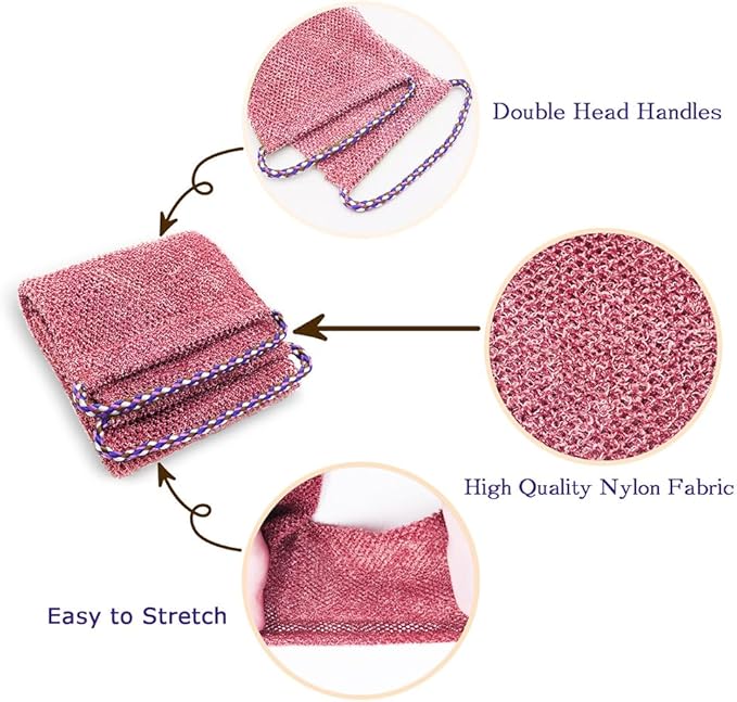 African Net Sponge Authentic - 3 Pcs Exfoliating Net Sponge with Mit Engmaschigem Design for Body & Back Scrubber, 31.5-Inch Long Bath Sponge for Shower, Skin Smoothing Washcloth (Pink, Yellow, White)