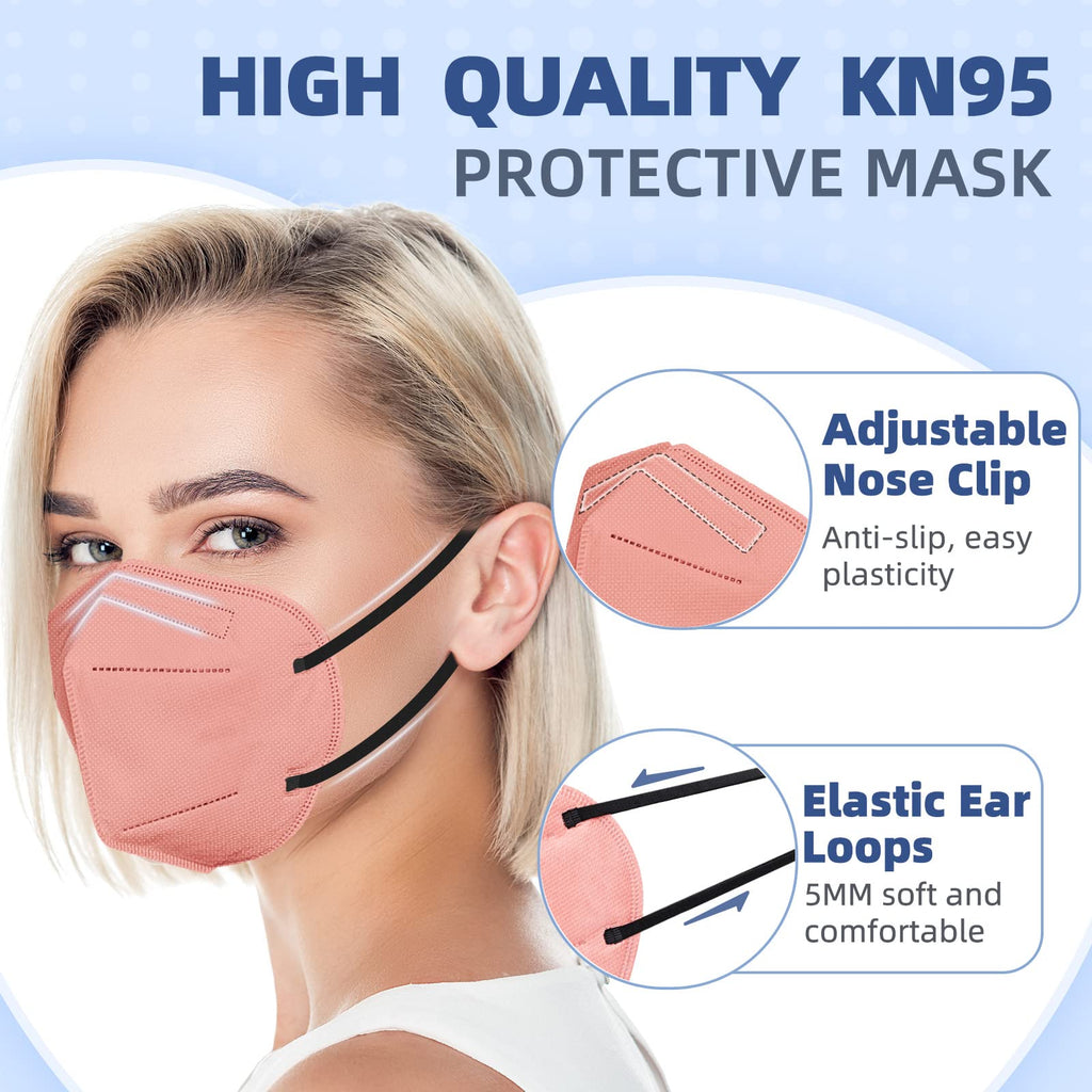FENFEN KN95 Face Masks for Adults, 50 Pack 10 Colors Disposable KN95 Masks, 5 Layer Breathable Individually Wrapped Face Masks with Designs, Filter Efficiency 95%