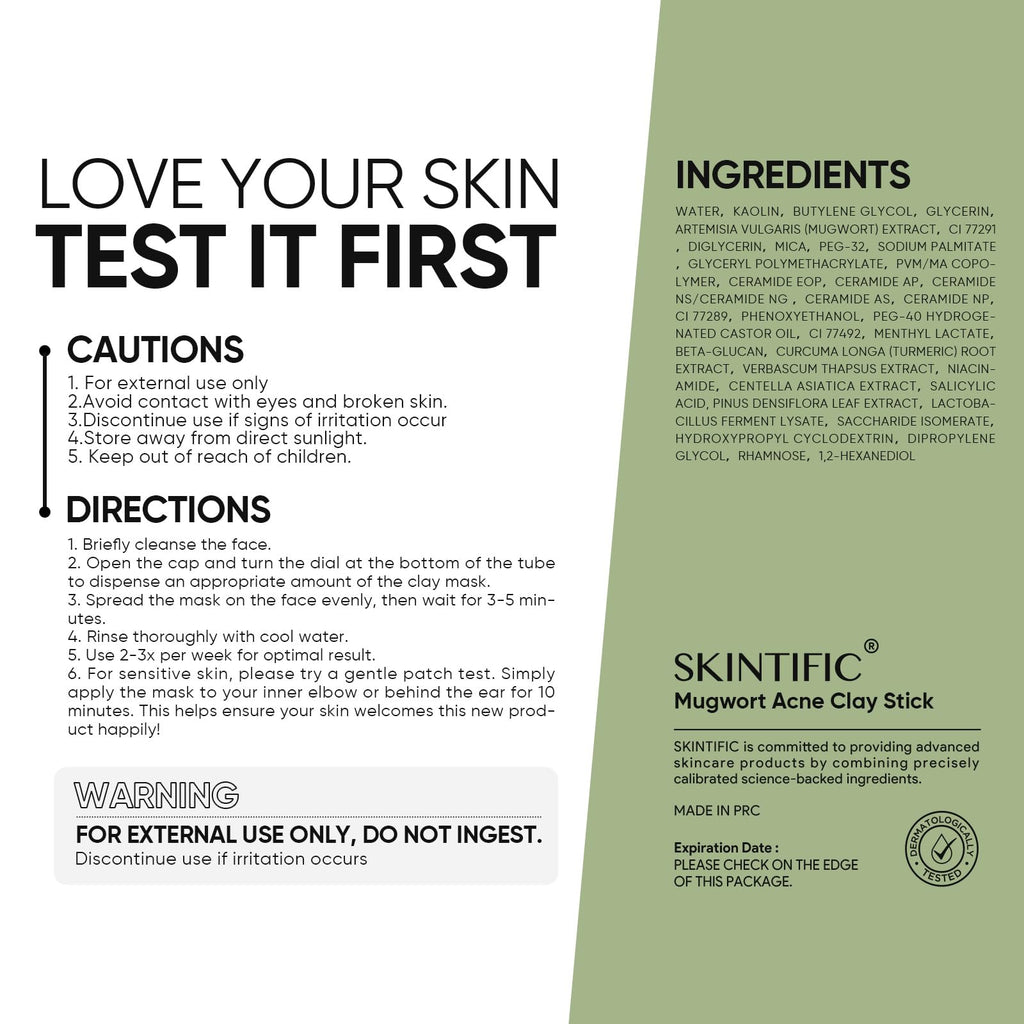 SKINTIFIC Mugwort Clay Stick Face Mask with Centella & Salicylic Acid