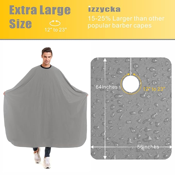 izzycka Hair Cutting Cape for Adults-Nylon Waterproof Large Salon Capes for Hair Stylit-Grey Barber Cape-with Adjustable Snap Closure-56 x 64inch Hair Color Cape - Professional Hairstylist & Home Use
