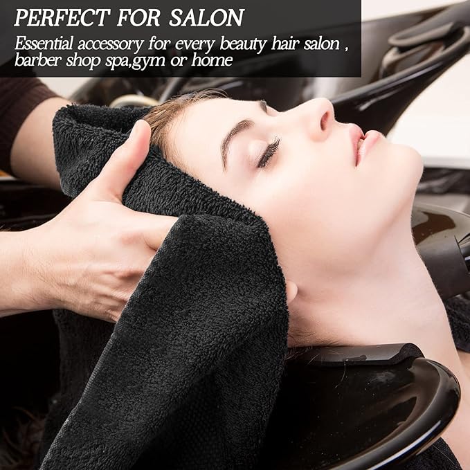 Shimeyao 26 Pcs Salon Bleach Proof Towels Highly Absorbent Hair Towels Hand Facial Cloths Bleach Resistant for Salon Barber Spa Beauty Bath Hair Stylist(Black,16 x 29 Inch,Classic)