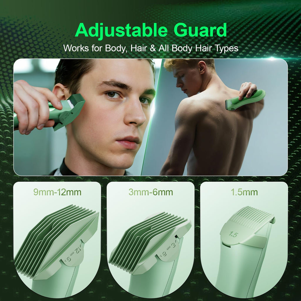 LAJCAEN Body Hair Trimmer with Ceramic Blade, Multipurpose Hair Trimmer with 3 Guide Combs for Boby Hair/Hair/Beard, Wet & Dry, Travel Lock, for Family Woman & Man, Green