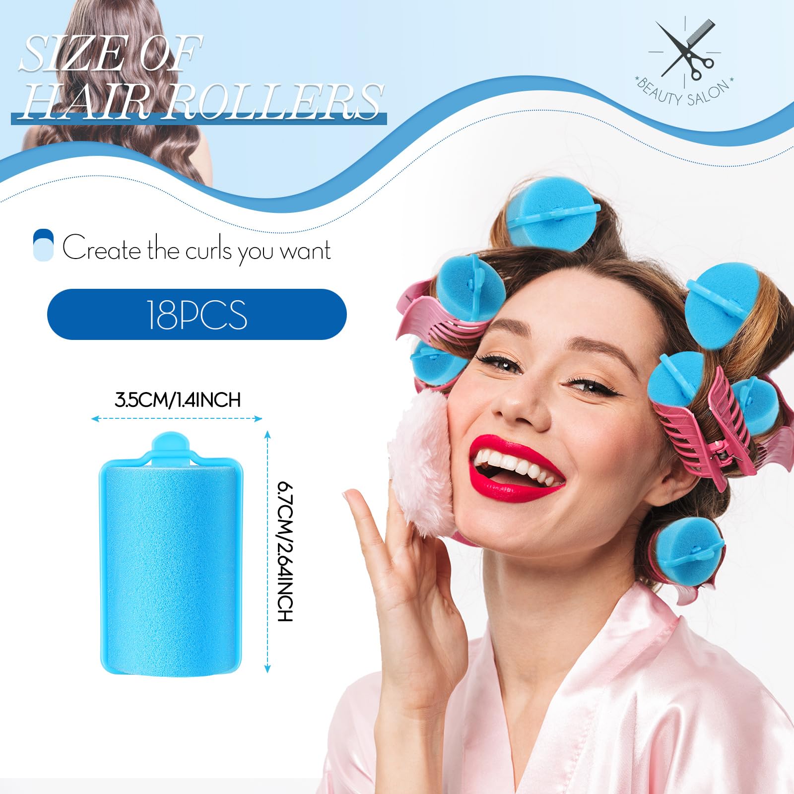 Geyoga 18 Pieces Blue Sponge Hair Rollers For Women, 1.4 X 2.6 In