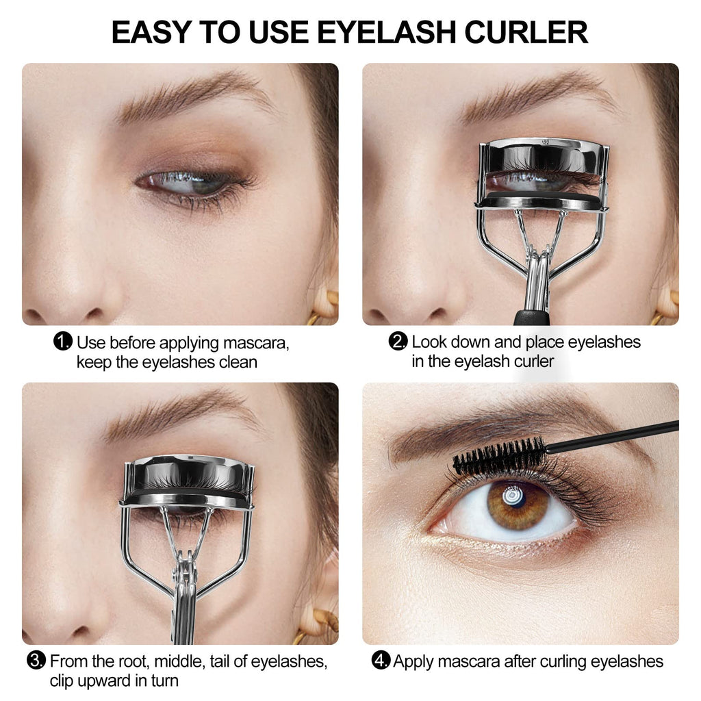 Zowor Eyelash Curler with Comb and Brush Fit All Eye Shape Curved Eyelash Curlers with 6PCS Silicone Refill Pad,Natural and Long Lasting Lash Curler for Women Make Up Gift(Black)