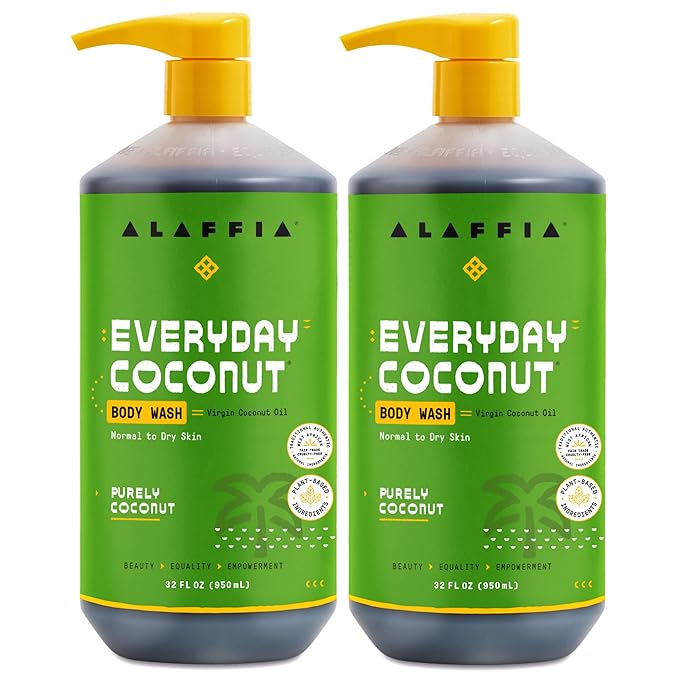 Alaffia Body Wash, Everyday Coconut 2-Pack – Purely Gentle Skin Cleanser for Normal to Dry Skin, 32 Oz Ea