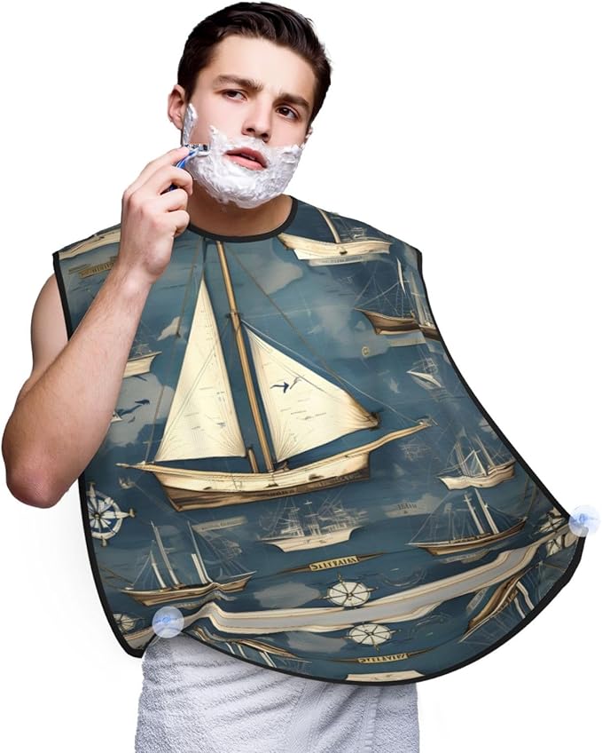 Ocean Fishes Print Beard Bib Shaving Apron, Beard Hair Trimming Cape Gift For Dad