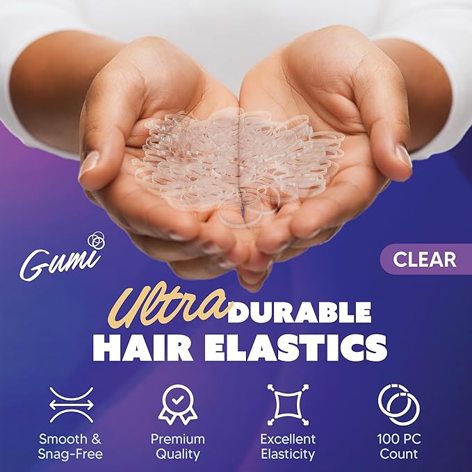 Hair Elastics - Ouchless No Damage Elastic Hair Bands (Clear - Small)