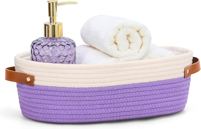 HLWDFLZ Bathroom Countertop Organizer Basket, Cotton Rope Woven Storage Basket Toilet Paper Decorative Basket for Bathroom, Bedroom, Living Room, Entryway 13"x6.3"x4.3" (Off White/Jute)
