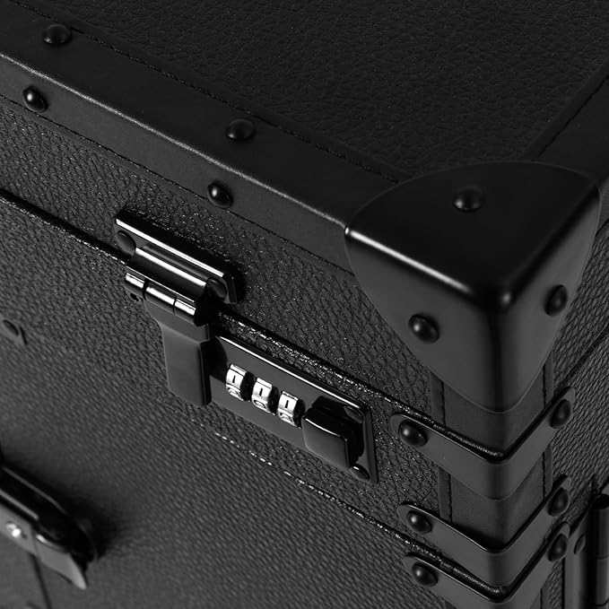 QUEWATSA Rolling Makeup Case Large Storage Cosmetic Trolley, Rolling Lockable Makeup Train Case, Stylist Beauty Salon Cosmetic Luggage Travel Organizer Tool Box with Hair Dryer Holder (Black)