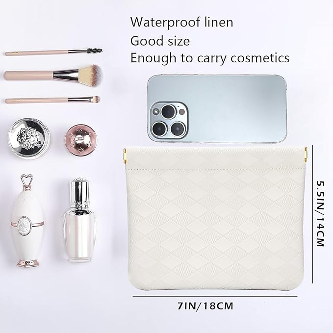 HIGH FIT Leather Pocket Cosmetic Bag for Purse,Coin Purse Lipstick Cosmetic Accessories Organizer, Travel Kit Storage Pouch,Waterproof Portable No Zipper Self-closing (White/lozenge)