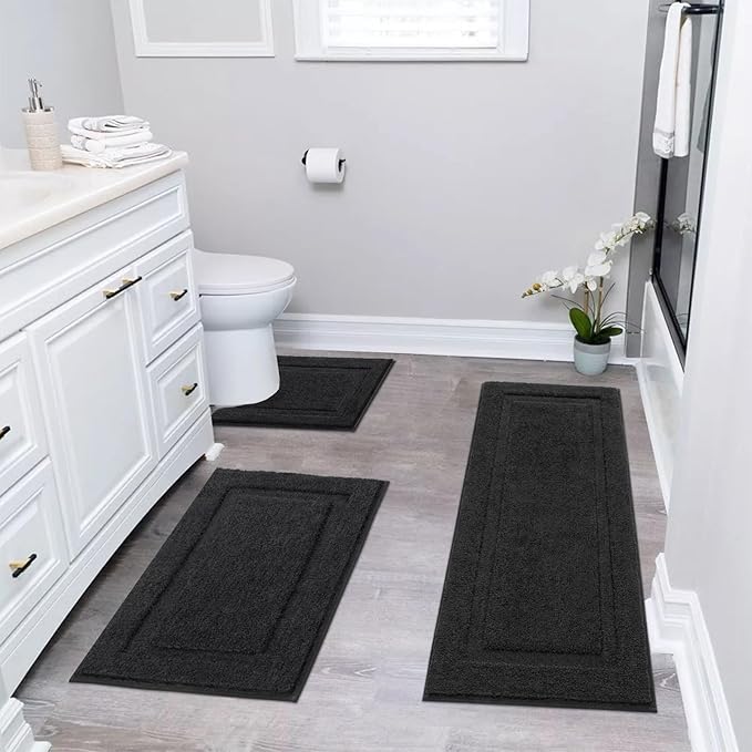 SHACOS Black Bathroom Rugs Sets 3 Piece Bath Mat U Shaped Toilet Rug