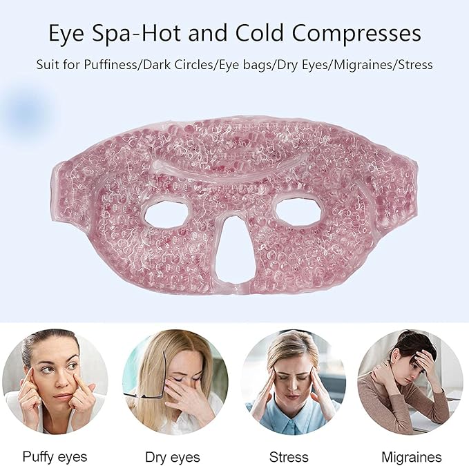 2PCS Ice Face Mask, Cold Hot Gel Face Eye Mask, Ice Mask with Soft Plush for Cooling Freezer Eye Mask for Puffy Eyes, Redness, Headaches, Stress