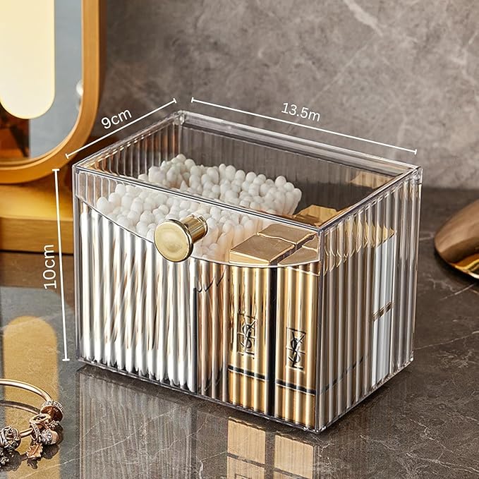 WIWIUXY 2-Grid Cotton Swab Ball Qtip Holder Dispenser with Lid,Container Dispenser Box for Bathroom Home Storage Organization,Vanity Organizers and Storage