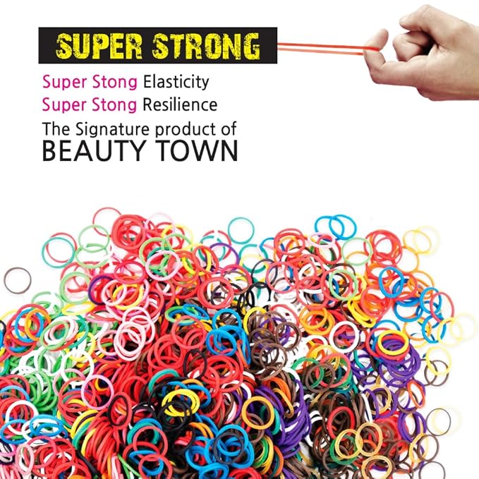 Beauty Town 1000 Pcs Rubber Bands - Soft Elastic Hair Accessories, Braids Mini Ties, No Damage Stretchy Bands for Hair (4-Packs) (Black & White)
