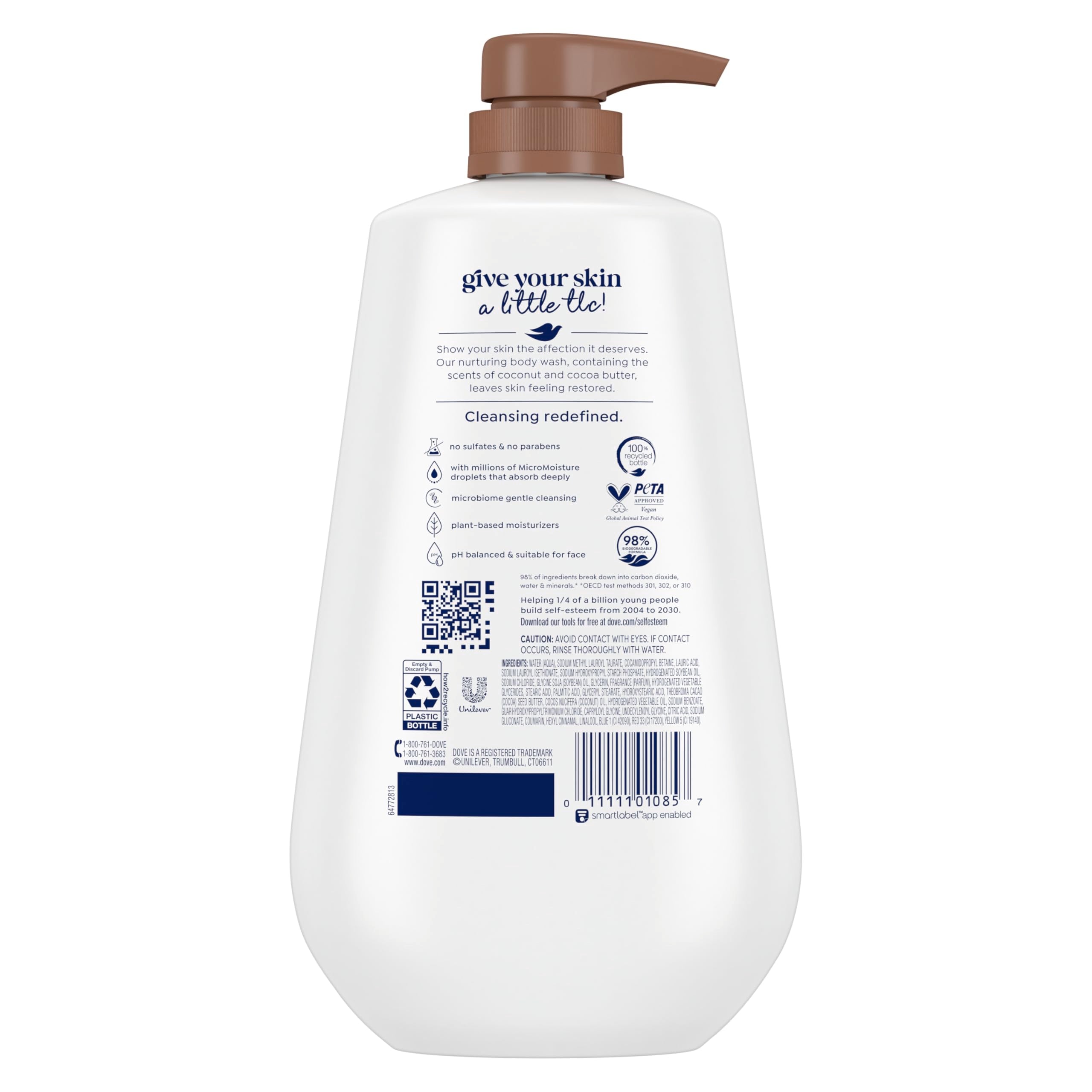 Dove 24hr Lotion Body Wash Restore Coconut & Cocoa Butter, 30.6 oz | Moisturizing body wash with MicroMoisture for 24-hour hydration and soft skin