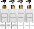 EZPRO USA Empty Plastic Square Bottles Pump Shampoo Conditioner Body Wash Face, in Shower Bathroom Dispenser, Waterproof Permanent Labels, 27oz 800ml Set of 4 (Clear Plastic, Gold Black Pump)