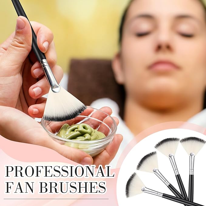 Ziliny 12 Pcs Soft Facial Fan Brush Blush Makeup Brush Face Mask Acid Applicator Multi Use Cosmetic Tools for Peel Mask Makeup for Mud Cream(Black Silver)