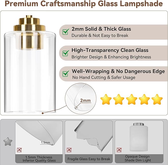 4-Light Bathroom Light Fixtures, 27" Modern Vanity Lights Over Mirror with Clear Glass Shades, Brushed Gold Vanity Lights, Classic Wall Lamp for Mirror Living Room Cabinet Bedroom Porch Kitchen