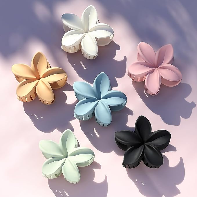 Sisiaipu Colorful Flower Hair Claw Clips - 6 Pcs Large Plumeria Clips for Thick and Thin Hair, Beach Accessories for Women and Girls
