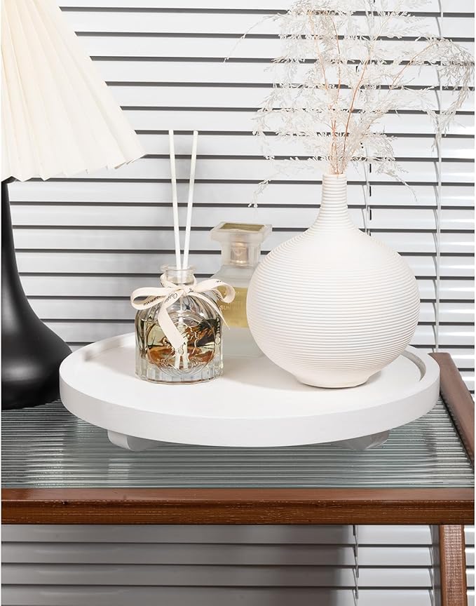 Round Decorative Tray Farmhouse Kitchen Decor Soap Dish, 11" White