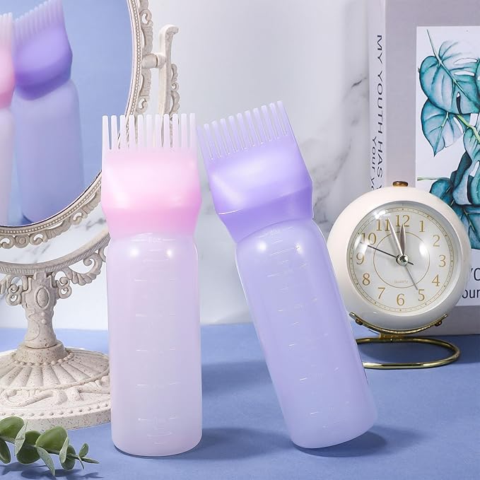 Pimoys 6Oz Root Comb Hair Dye Oil Applicator Bottles for Scalp, Purple