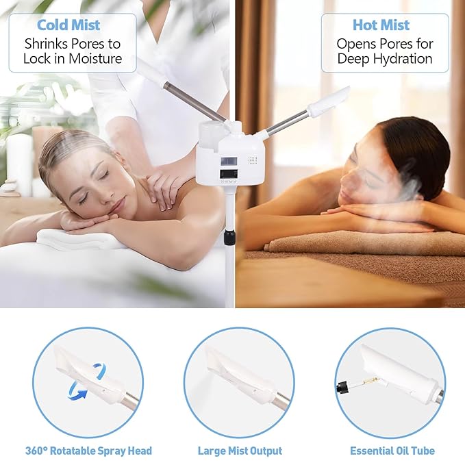 Professional Facial Steamer with Ozone and Hot & Cold Mist for Spa and Home