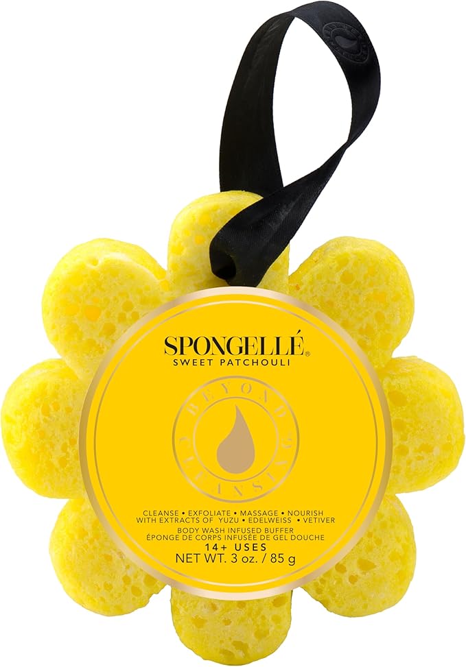 Spongellé Freesia Pear Wild Flower Bath Sponge | Built-in Body Wash & Body Scrubber, Shower Loofah Sponge for Women | 14+ uses