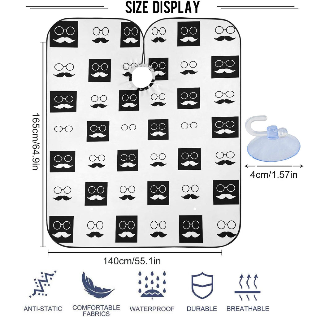 visesunny Mustache Glasses White Black Grid Barber Cape Anti-Static Hair Cutting Cape with Snap Closure Professional Salon Polyester Beard Shaving Bib Water-Resistant Hairdressing Cape Adjustable Snap