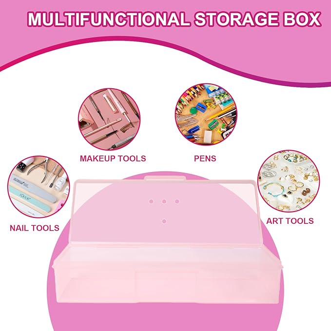 Suseniii Plastic Nail Storage Manicure Tool Box, 4PCS Storage Personal Box Nail Implement Storage Box Organizer Case Box for Nail Art Pedicure Supply (Pink-4pcs, Large)