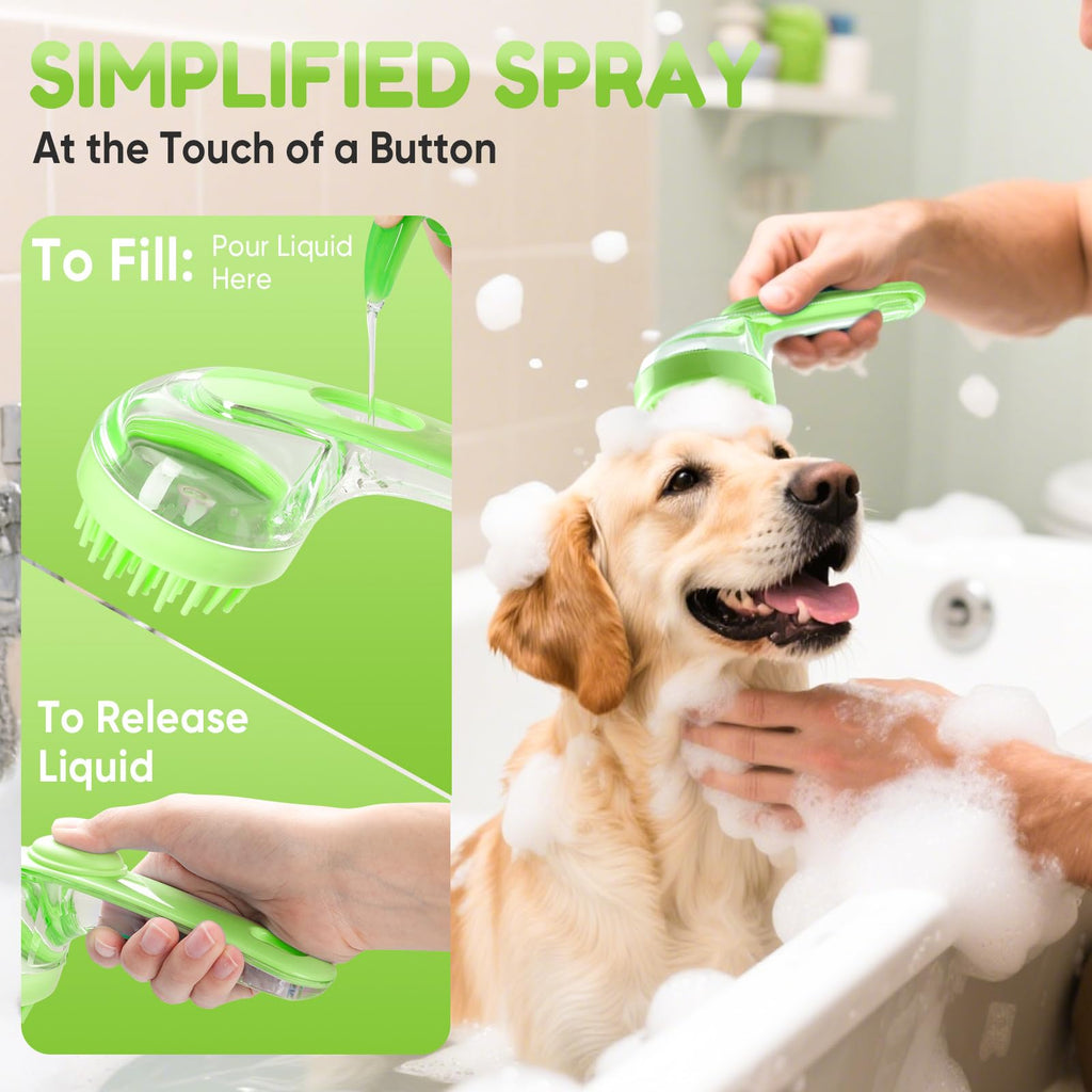Pet Bath Brush with Shampoo Dispenser, Dog Bath Brush and Grooming Massage Brush for Dogs & Cats, Easy Dog Washing Brush for Short and Long Hair, Coarse and Fine Teeth 2pcs (Blue)