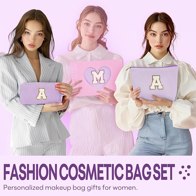 2 PCS Initial Makeup Bags for Women: Cosmetic Bag for Travel Toiletry - Birthday Gifts for 11 12 13 14 15 16 17 18 Years Old Girl Graduation Teacher Gift- Teen Girl Gifts Trendy Stuff - Purple Z