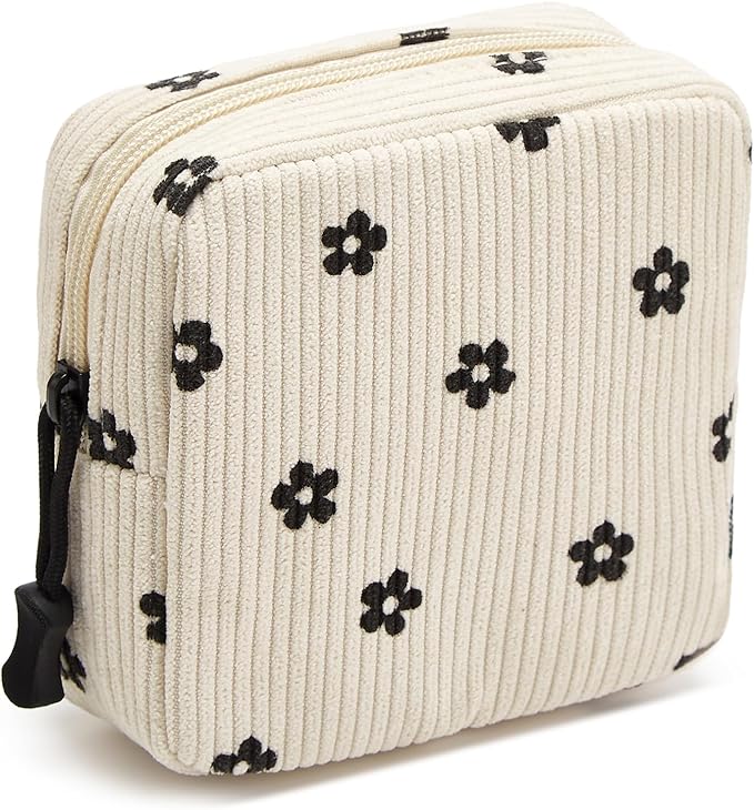 ZOEMTIU Small Makeup Bag for Purse,Mini Cosmetics Bag cute Zipper corduroy Cosmetic Pouch Storage Pouch Travel Toiletry Organizer for Women Girls(Flower)